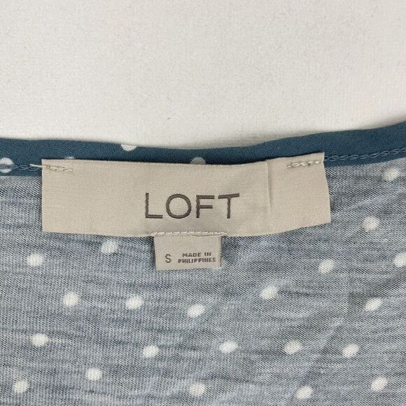 LOFT Women's Sz S Blue White Polka Dot Blouse Top Shirt Multi Fabric Rayon Poly - Picture 4 of 8